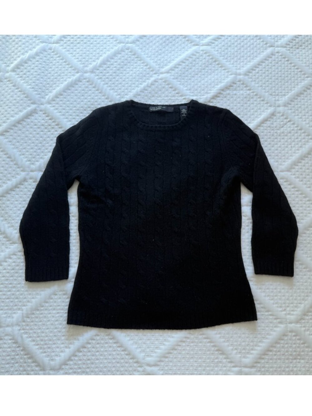 Lord & Taylor Two Ply Cashmere Cable Knit Black Sweater 100% Cashmere